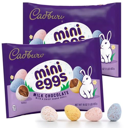 Cadbry Mini Eggs Easter Chocolate Candy - 2 Pack 16 oz Bags Crunchy Shell Milk Chocolate Treats for Egg Hunts, Baskets Party Favors