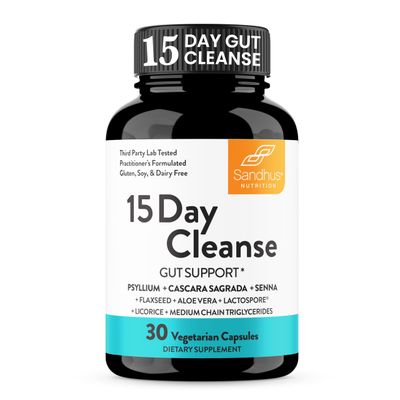 Sandhus 15 Day Gut Cleanse Colon Detox for Women Men Supports Colon Cleansing Digestive Health Senna, Cascara Sagrada, Psyllium Husk Probiotics 30 Capsules Dietary Supplement,15 Days Supply