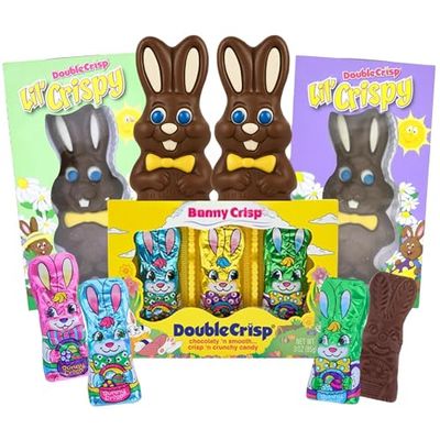 Easter Chocolate Bunny Variety Pack, DoubleCrisp Solid Bunnies and Foil-Wrapped Candies, Gourmet Basket Stuffers, 3 Count 2.5-3 oz Each
