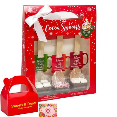 Hot Chocolate Cocoa Stirring Spoon Gift Set Variety Pack Belgian Milk Chocolate Marshmallow Peppermint Bark Salted Caramel Gift Him Her Muchai Treat Box 1 Gift Pack 3 Spoon Kit