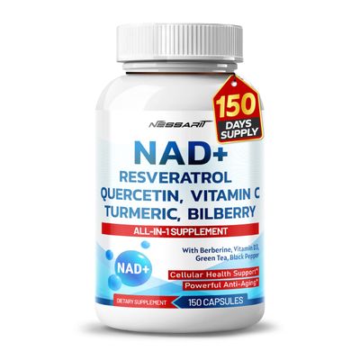 NAD RESVERATROL Supplement- 10-in-1 Natural Blend with Quercetin Turmeric Berberine Bilberry Green Tea - 150 Count - Made Tested in The USA