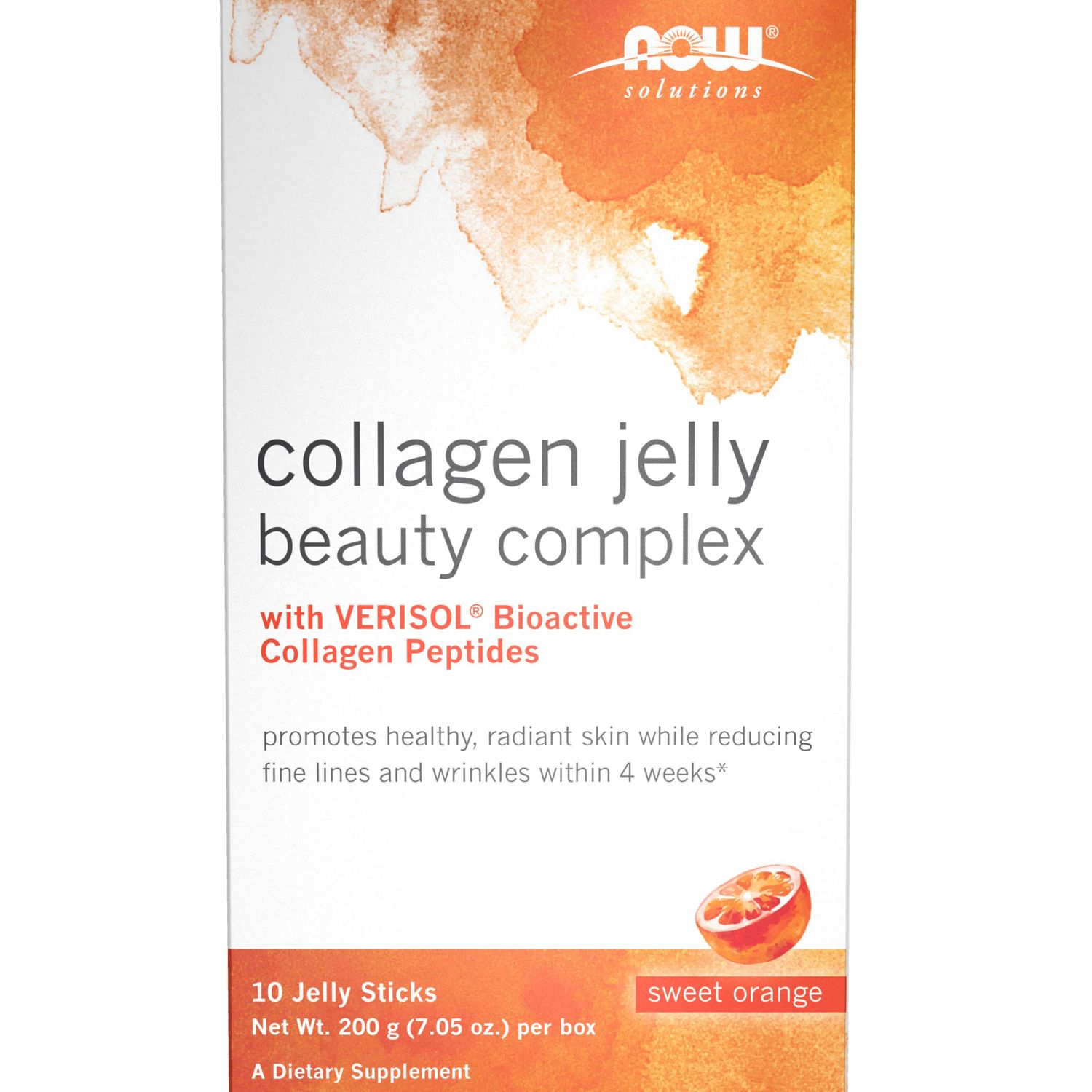 NOW Foods Solutions, Collagen Jelly Beauty Complex, Sweet Orange Flavor, 10 Jelly Sticks