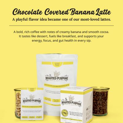 The Roasted Purpose Chocolate Covered Banana Latte Instant Organic Coffee with 18g of Grass-fed Collagen Protein, Dairy-Free, Sugar-Free, 10 Pack