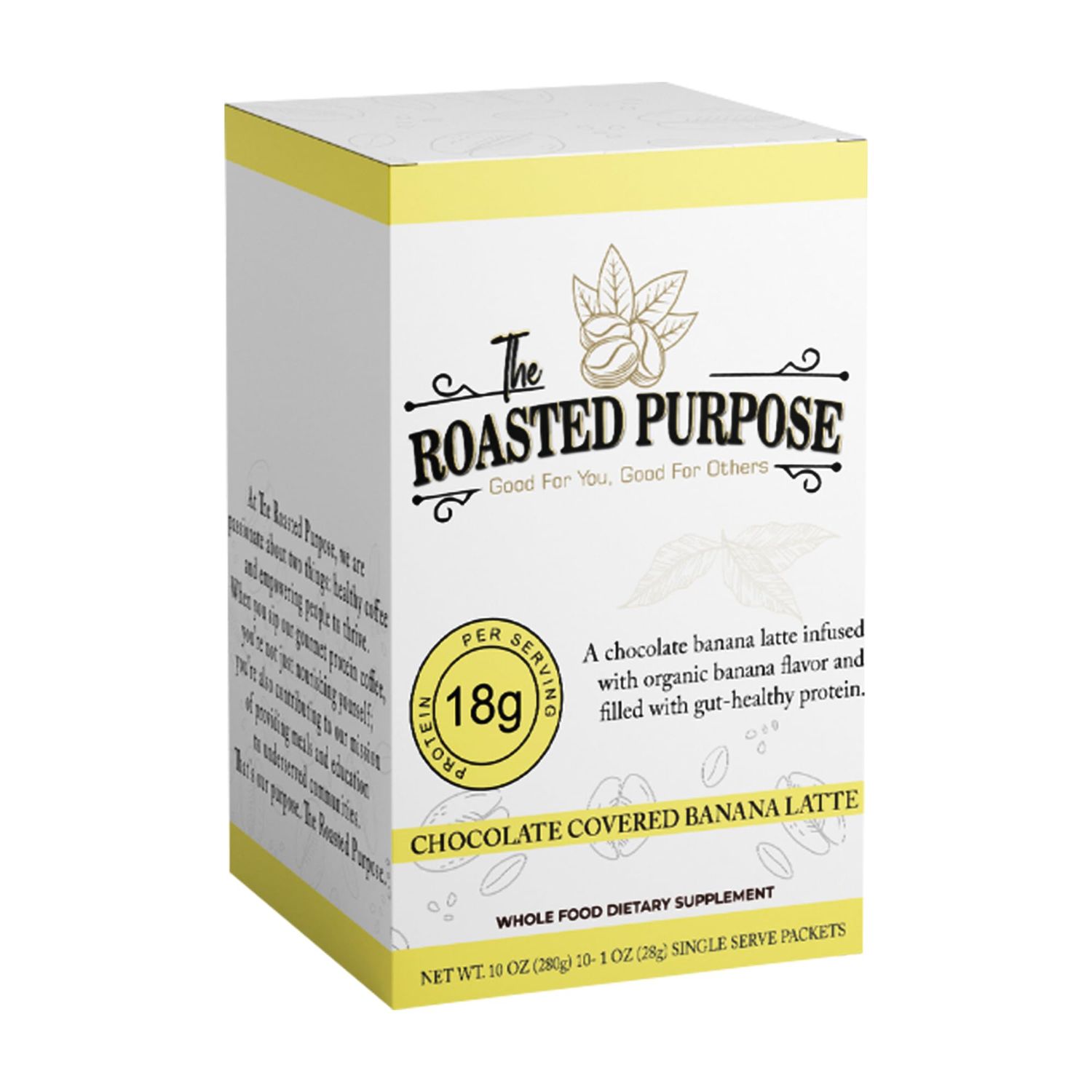 The Roasted Purpose Chocolate Covered Banana Latte Instant Organic Coffee with 18g of Grass-fed Collagen Protein, Dairy-Free, Sugar-Free, 10 Pack
