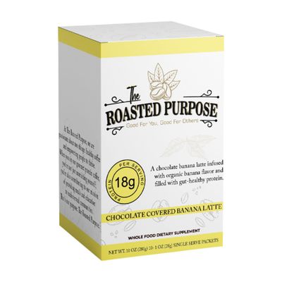 The Roasted Purpose Chocolate Covered Banana Latte Instant Organic Coffee with 18g of Grass-fed Collagen Protein, Dairy-Free, Sugar-Free, 10 Pack