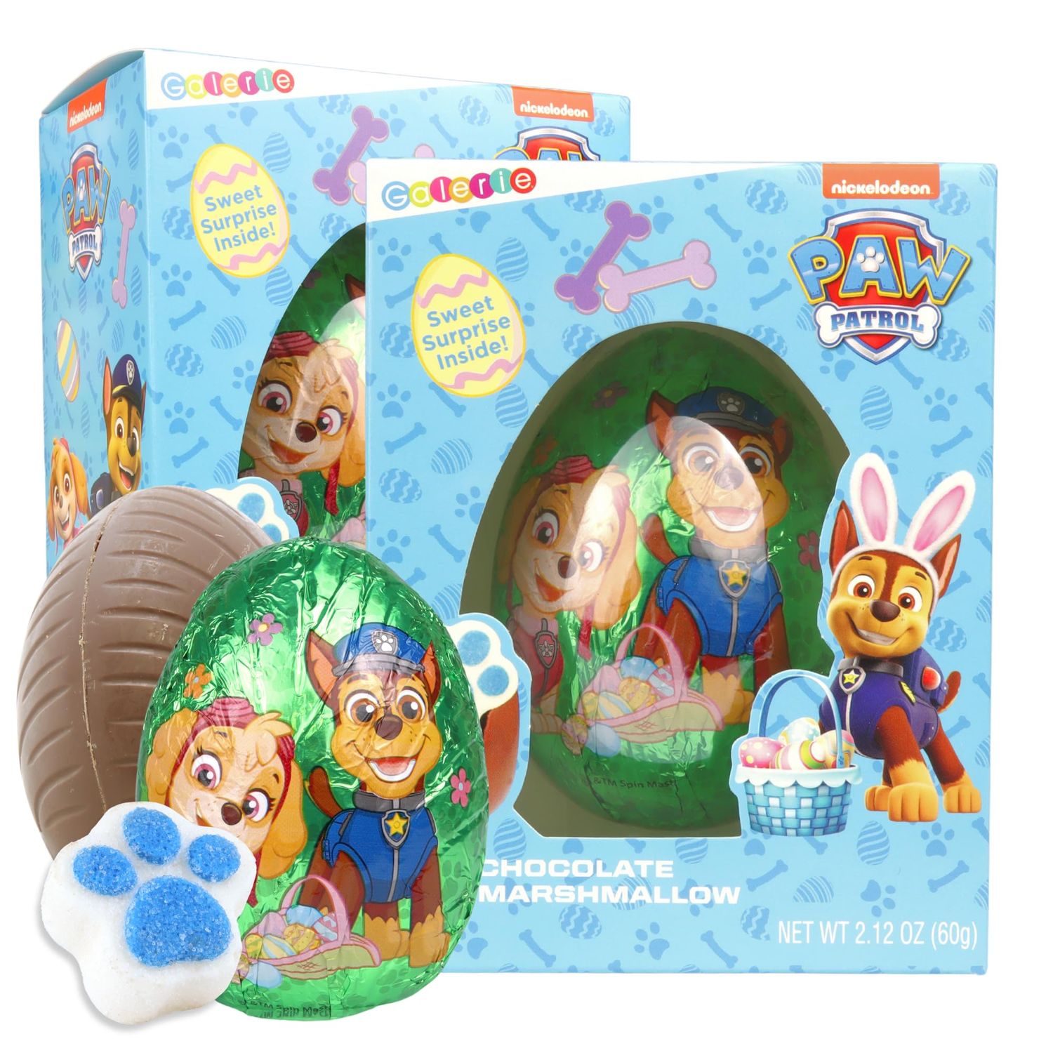 Sweetzo - Paw Chocolate Egg with Marshmallow Treat Inside, Easter Basket Filler and Themed Party Favors, 2.12 Ounces Pack of 2