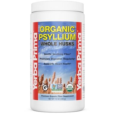 Yerba Prima Organic Psyllium Whole Husks 12 oz - Natural Dietary Fiber Supplement, Non GMO, Gluten Free, Keto and Vegan Friendly for Regularity Support, Unflavored