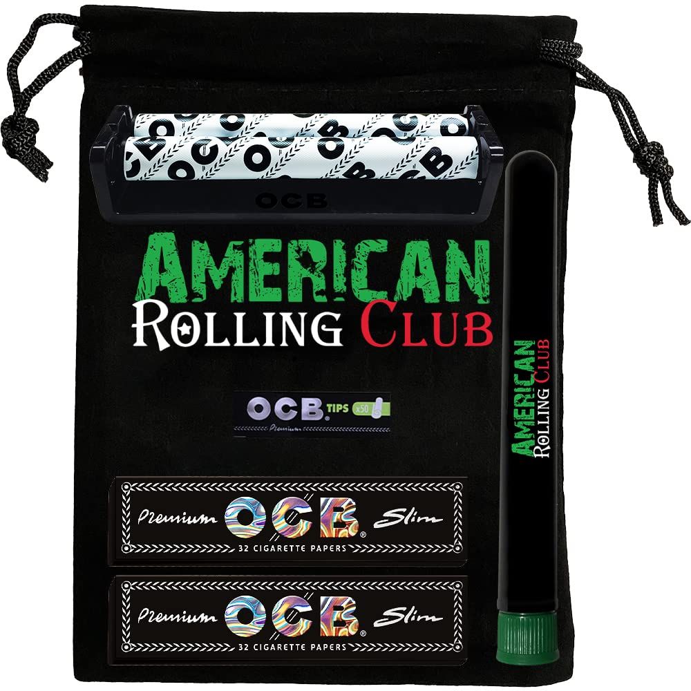 OCB Black Bag Combo Premium Slim Includes OCB Premium Cigarette Papers, Premium Tips, Machine, ARC Black Carry Bag and Saver