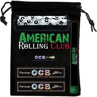 OCB Black Bag Combo Premium Slim Includes OCB Premium Cigarette Papers, Premium Tips, Machine, ARC Black Carry Bag and Saver