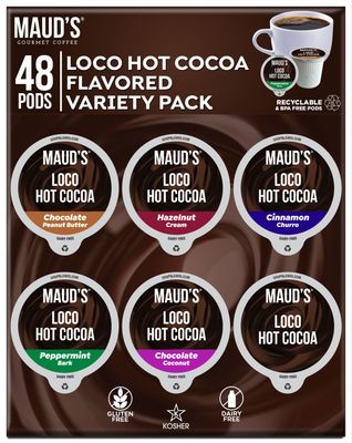 Mauds Flavored Hot Chocolate Variety Pack, 48ct, Recyclable Single Serve Pods, Compatible with Keurig K Cups Maker