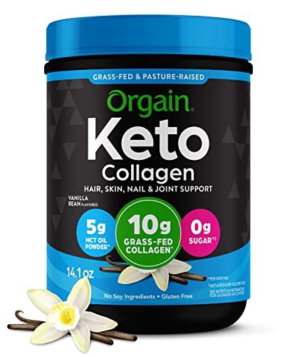 Orgain Keto Collagen Protein Powder, Vanilla - 10g Grass Fed Hydrolyzed Collagen Peptides for Women Men, Type I III, 5g MCT Oil - Hair, Skin, Nail, Joint Support, Non-GMO, Gluten Free - 0.88lb