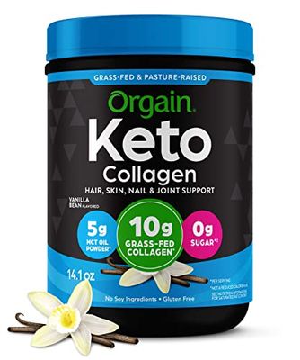 Orgain Keto Collagen Protein Powder, Vanilla - 10g Grass Fed Hydrolyzed Collagen Peptides for Women Men, Type I III, 5g MCT Oil - Hair, Skin, Nail, Joint Support, Non-GMO, Gluten Free - 0.88lb