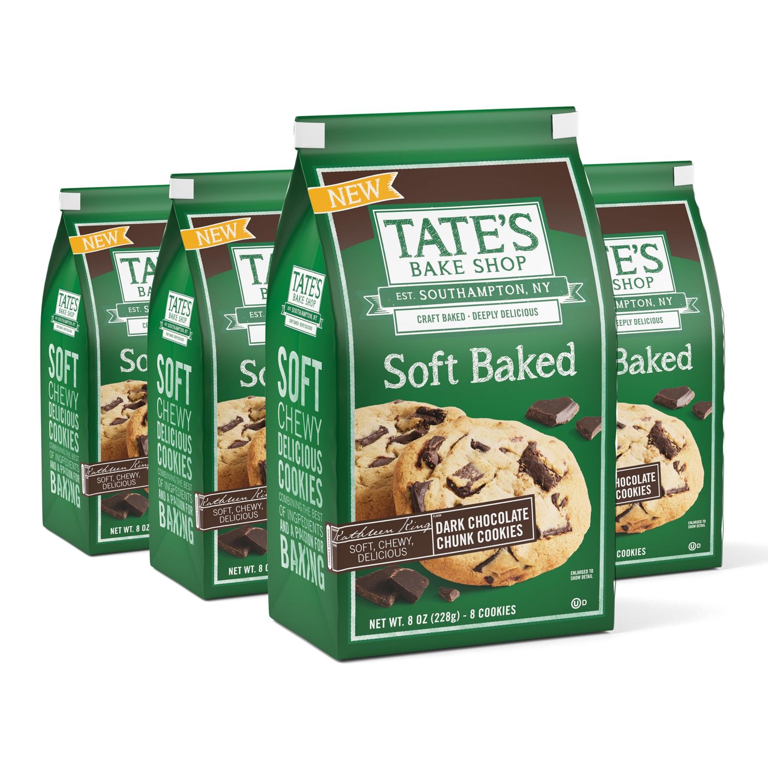 Tates Bake Shop Soft Baked Cookies, Dark Chocolate Chunk, 4-8 oz Bags