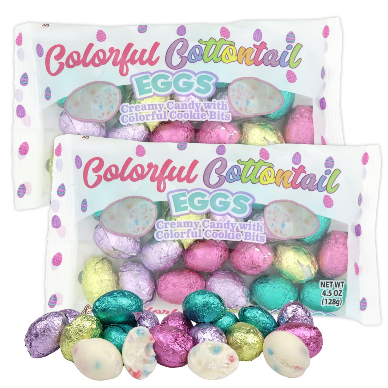 Mini Candy Eggs with Colorful Cookie Bits, Individually Foil Wrapped Candies, Easter Basket Stuffer Gifts, 4.5 Ounces Pack of 2