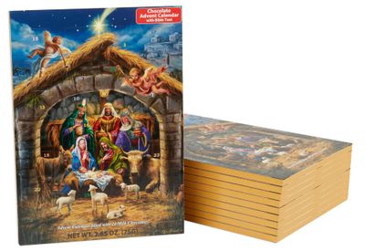In the Manger Chocolate Advent Calendar 10-Pack by Vermont Christmas Company - with Nativity Story 24 Pieces of Shaped Milk Chocolate