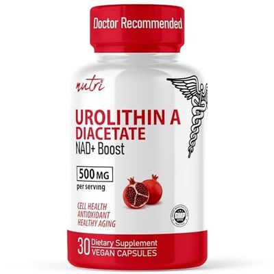 Natures Fusions Nutri Urolithin A Supplement 500mg - Powerful NAD Boost, Antioxidant, Cell Repair - 3rd Party Tested - 500 mg Urolithin A - 30 Vegan Capsules 2 Week Supply