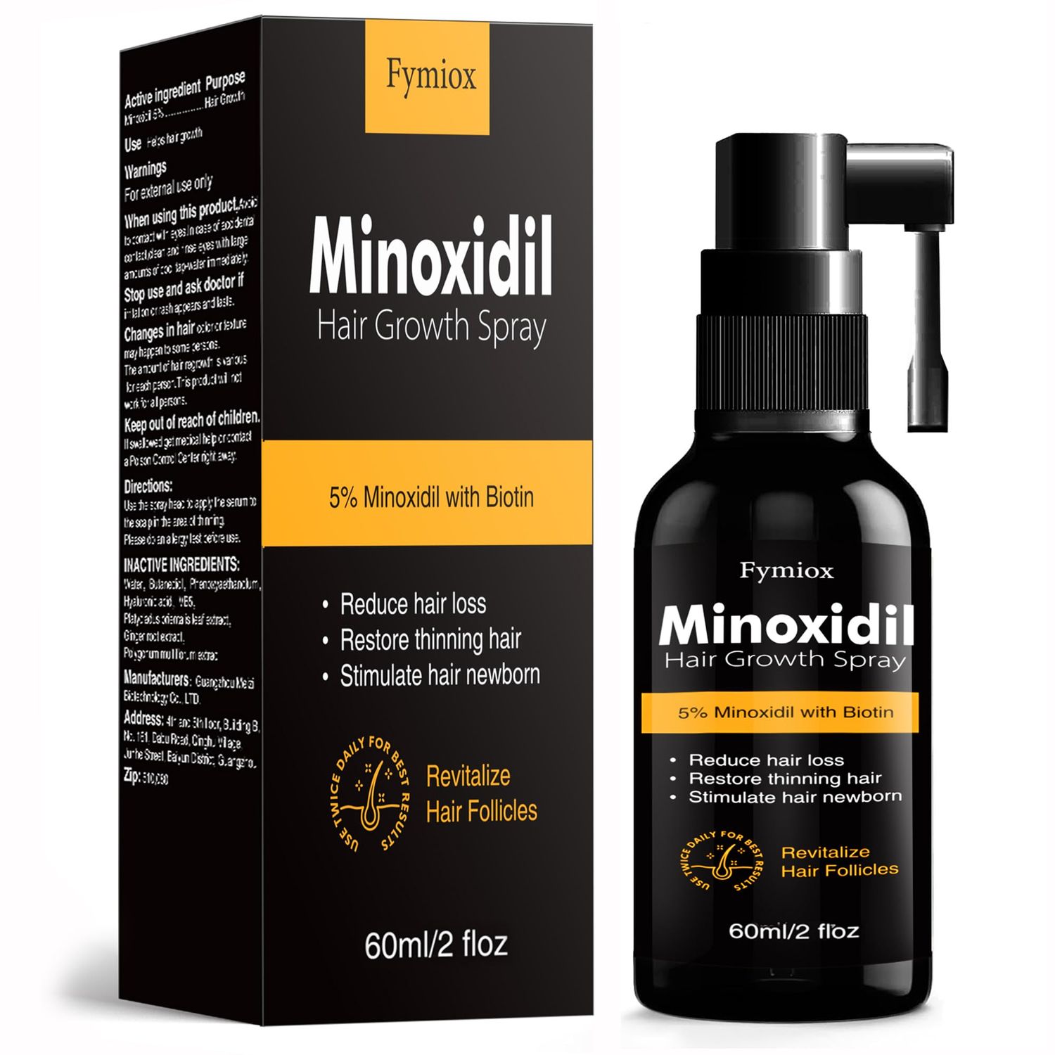 5 Minoxidil Spray for Men and Women, Biotin Hair Growth Serum Oil, Natural Hair Loss Regrowth Treatment for Thicker, Fuller Hair 60ml