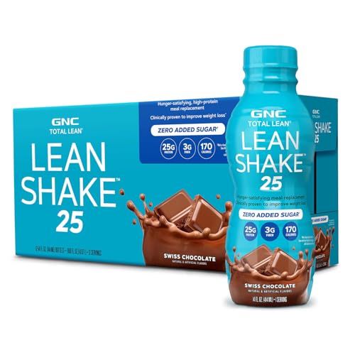 GNC Lean Shake 25 Protein Shake, Clinically Proven Weight Management, Meal Replacement, 25g Protein with Zero Added Sugar, Ready to Drink, Swiss Chocolate, Pack of 12