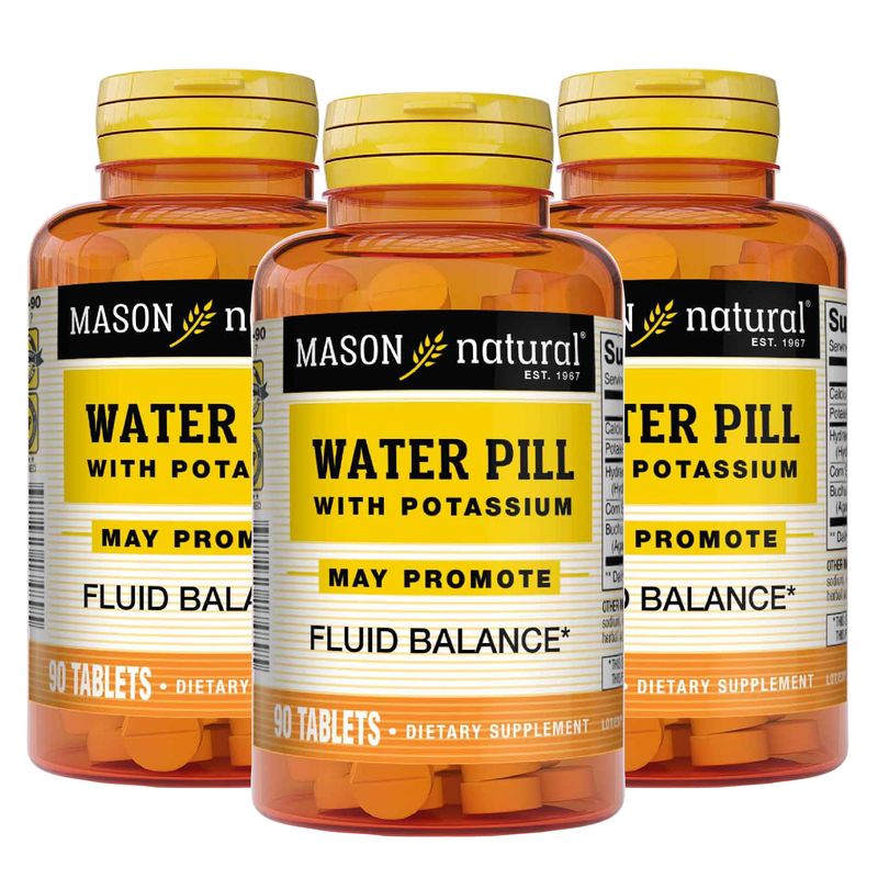 Mason Natural Water Pill with Potassium and Calcium - Supports Fluid Balance, Helps Relieve Bloating and Swelling, Natural Diuretic Supplement, 90 Tablets Pack of 3