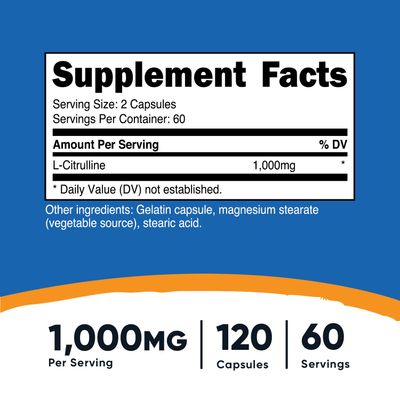 Nutricost L-Citrulline 500mg, 120 Capsules - Gluten Free, Non-GMO, 1000mg Per Serving 60 Serv