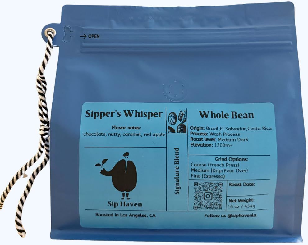 SipHaven Sippers Whisper Specialty Espresso Blend Medium-Dark Roast Whole Coffee Beans 16oz1lb454g Flavors of Red Apple covered in Caramel wrapped in Chocolate covered Nuts