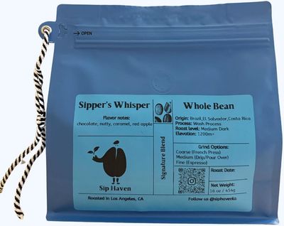 SipHaven Sippers Whisper Specialty Espresso Blend Medium-Dark Roast Whole Coffee Beans 16oz1lb454g Flavors of Red Apple covered in Caramel wrapped in Chocolate covered Nuts