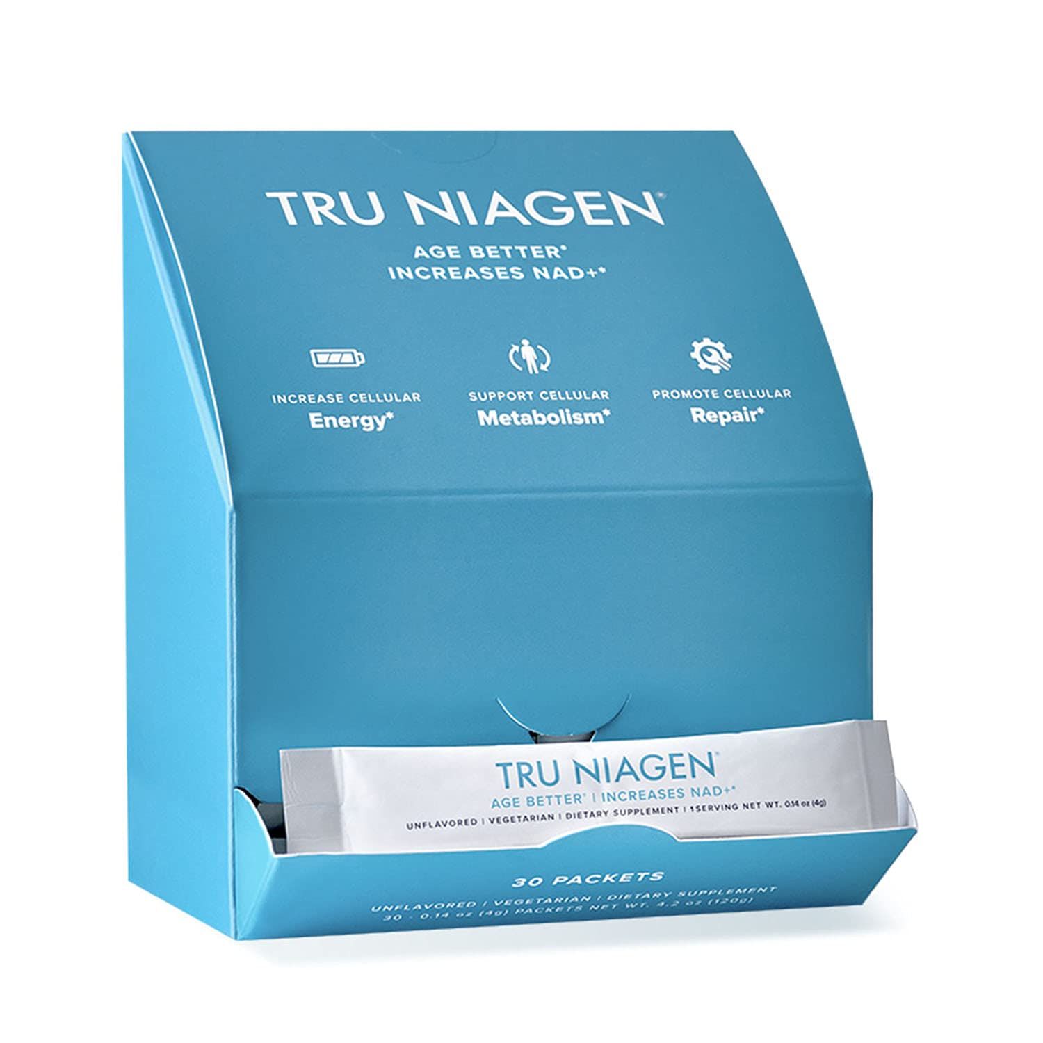 TRU NIAGEN NAD Booster with Hydration Prebiotic Support Award-Winning Nicotinamide Riboside Mixing Powder for Cellular Energy, Repair Healthy Aging - 30ct300mg Stick Packs: On-The-Go Supplement