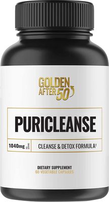 Golden After 50 PuriCleanse - Detox and Colon Cleanse Support - 60 Capsules, 1040mg - Gut Cleanse and Fiber Supplement with Senna Leaf Extract, Psyllium Husk Powder and Probiotics for Men and Women