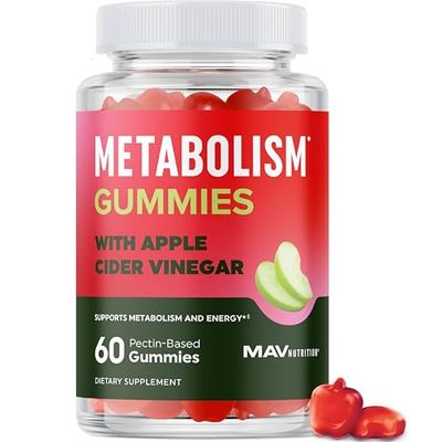 Metabolism Gummies with Apple Cider Vinegar Energy, Digestion Lean Body Mass Support Apple Cider Vinegar Gummies with The Mother, B12 Folate Metabolism Support for Women Men 60 Ct.