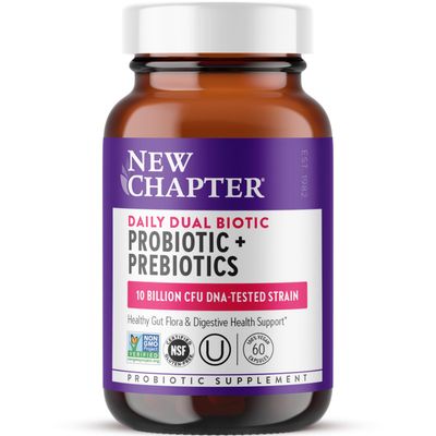 New Chapter Daily Dual Biotic Probiotic Prebiotic for Digestion Microbiome Health, 100 Vegan, Soy Free, Non-GMO, 60 Count 2 Month Supply