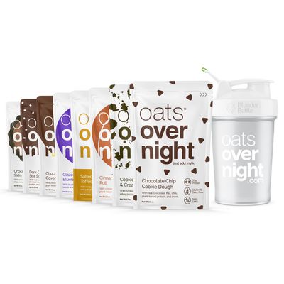 Oats Overnight Dessert Variety Pack - High Protein, High Fiber Breakfast Protein Shake - Gluten Free, Non GMO Protein Oatmeal - Salted Toffee, Chocolate Satin Pie &amp; More (8 Pack  BlenderBottle)