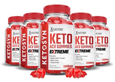 5 Pack Ketosyn Keto ACV Gummies Extreme 2000MG Ketosyn Keto Gummies Apple Cider Vinegar Formulated with Pomegranate Beet Juice Powder B12 Vegan Non GMO 300 Gummys