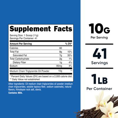 Nutricost C8 MCT Oil Powder 1LB 16oz Vanilla Flavor - 95 C8 MCT Oil Powder, Best for Keto Diets, Non-GMO, Gluten Free