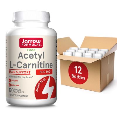 Jarrow Formulas Acetyl L-Carnitine 500 mg, Dietary Supplement, Amino Acid Support for Brain Health and Antioxidants, 120 Veggie Capsules, 120 Day SupplyPack of 12