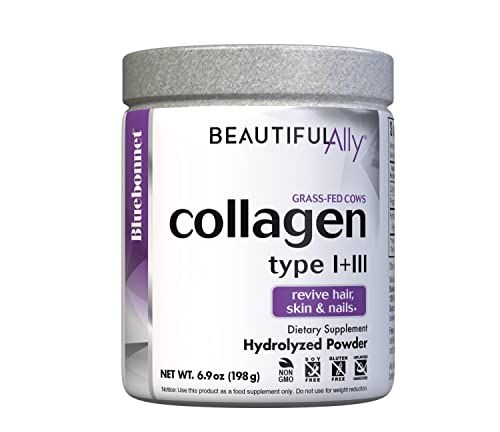 Bluebonnet Nutrition Beautiful Ally Collagen Powder, Hydrolyzed Collagen from Grass Fed Cows, Collagen Peptides Type 1 3, Non GMO, Gluten Free, Soy Free, Milk Free, 28 Servings, Unsweetened, 6.9 Oz