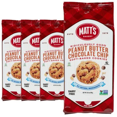 Matt&#39;s Bakery  Peanut Butter Chocolate Chip Cookies  Soft-Baked, Non-GMO, All-Natural Ingredients; 4 Bags (10.5oz Each) (Peanut Butter Chocolate Chip)