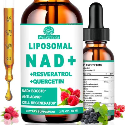 NAD Supplements for Women Men, Liposomal NAD Nicotinamide Riboside Resveratrol 900mg, TMG, Quercetin, Vitamin B3, Organic Liquid NAD Resveratrol Supplement for Longevity, Energy, Anti-Aging, Focus