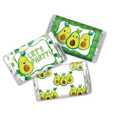 Trio of Avocados Holy Guacamole Birthday Mini Chocolate Candy Bar Sticker Wrappers for Kids, 45 1.4 x 2.6 Wrap Around Labels by AmandaCreation, Great for Party Favors