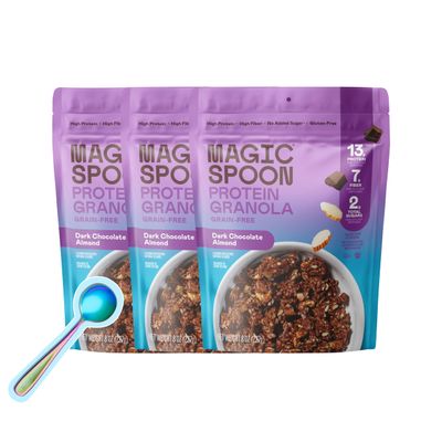 Magic Spoon Protein Granola - High Protein Granola, Keto Friendly, Low Sugar, Grain Free, Healthy Breakfast or Quick Snack 3 bags of Dark Chocolate Almond