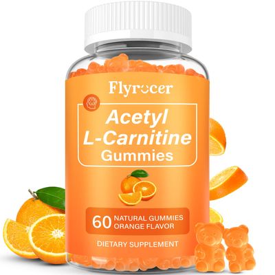 Acetyl L-Carnitine Gummies for Energy Brain Function Support - Vegan, Non-GMO, Orange Flavor, 60 Count 30-Day Supply