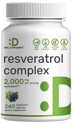 Resveratrol Complex 2,000mg, 240 Veggie Capsules - Extra Strength Trans-Resveratrol with NAD, Quercetin, Curcumin, Grape Seed More - Healthy Aging Antioxidant for Energy Brain Support