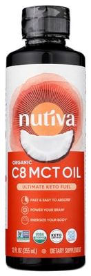 Nutiva Organic C8 MCT Oil, Ultimate Keto Fuel from Non-GMO Coconuts, 14g MCT 12 Fl Oz, USDA Organic, Whole 30, Vegan Gluten-Free, Energy Boost to Coffee, Shakes and Salads