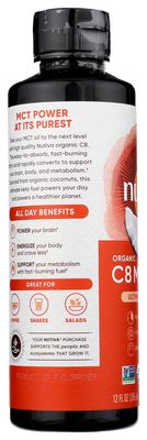 Nutiva Organic C8 MCT Oil, Ultimate Keto Fuel from Non-GMO Coconuts, 14g MCT 12 Fl Oz, USDA Organic, Whole 30, Vegan Gluten-Free, Energy Boost to Coffee, Shakes and Salads