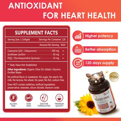 NATURE TARGET CoQ10-200mg-Softgels PQQ with Organic-Olive-Oil - High Absorption-Coenzyme-Q10 - Antioxidant-for-Heart-Health and Immune Support, Energy Production, 120 Servings