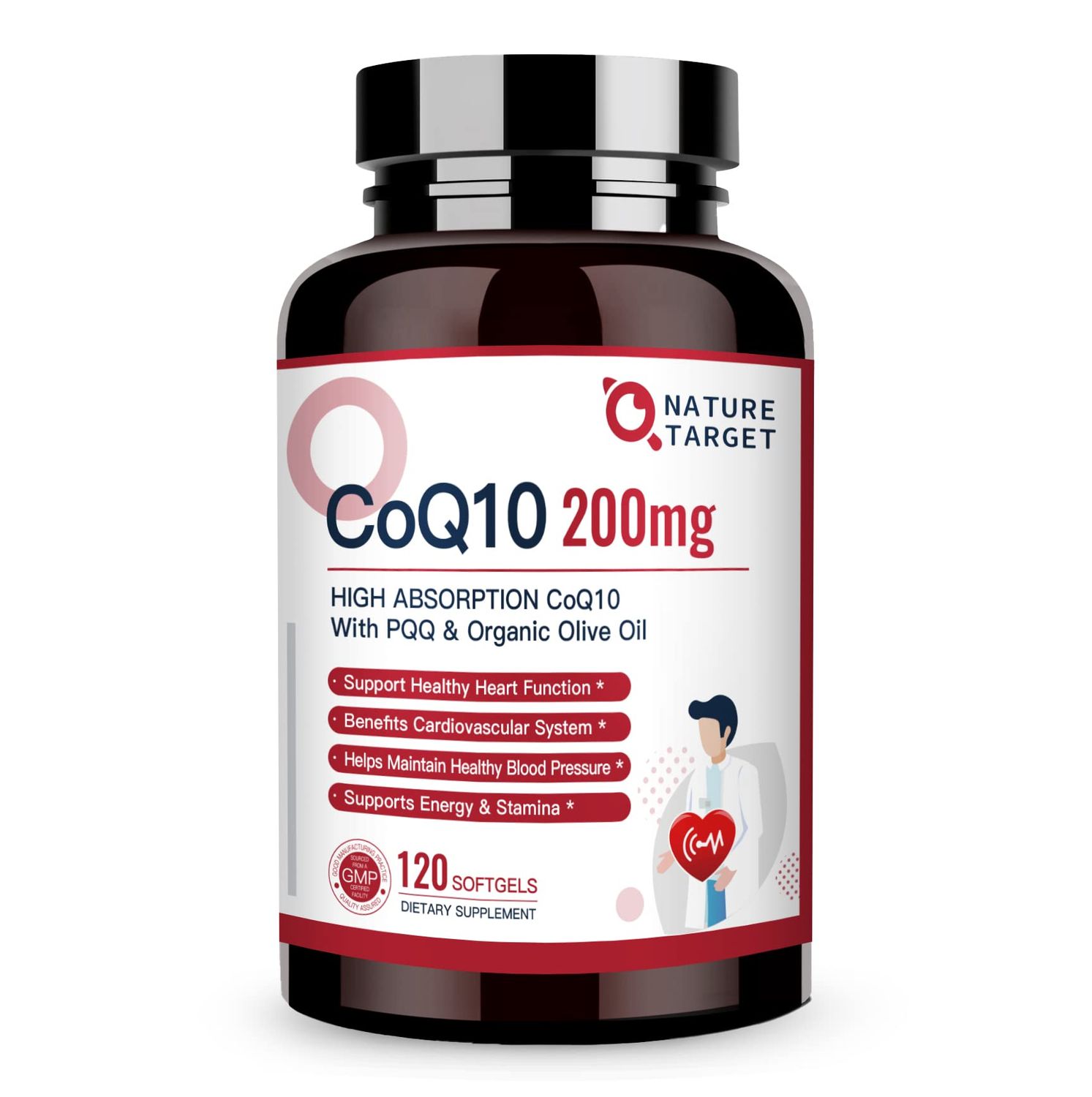 NATURE TARGET CoQ10-200mg-Softgels PQQ with Organic-Olive-Oil - High Absorption-Coenzyme-Q10 - Antioxidant-for-Heart-Health and Immune Support, Energy Production, 120 Servings