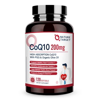 NATURE TARGET CoQ10-200mg-Softgels PQQ with Organic-Olive-Oil - High Absorption-Coenzyme-Q10 - Antioxidant-for-Heart-Health and Immune Support, Energy Production, 120 Servings