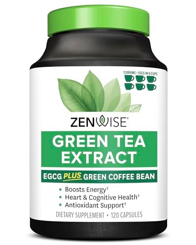 Zenwise Health Green Tea Extract with Green Coffee Bean Extract - Vegan Skin Heart Support Brain Health Memory Boost - 120 Count