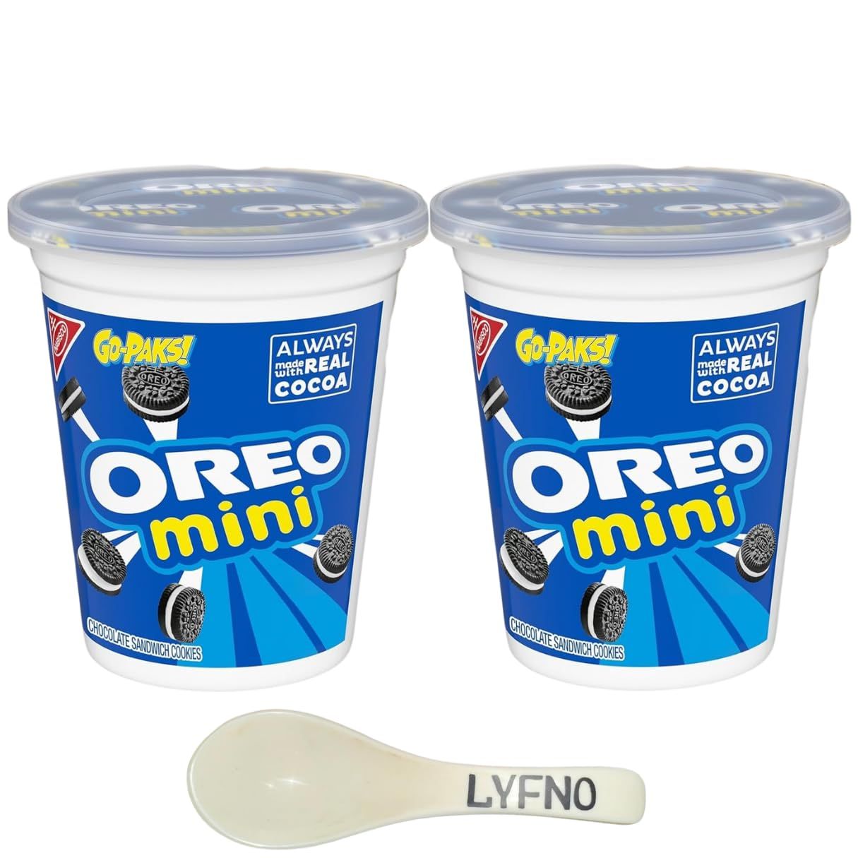 Oreo Mini Chocolate Sandwich Cookies/Biscuit Go-Paks, 2-3.5 Oz Cups -Oreo Mini Cups - Oreo Mini Cookies 2 Pack - Oreo Mini Snack Packs (Lyfno Trademark Spoon Included)