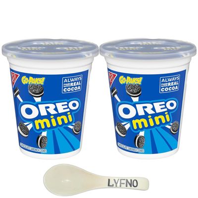 Oreo Mini Chocolate Sandwich Cookies/Biscuit Go-Paks, 2-3.5 Oz Cups -Oreo Mini Cups - Oreo Mini Cookies 2 Pack - Oreo Mini Snack Packs (Lyfno Trademark Spoon Included)