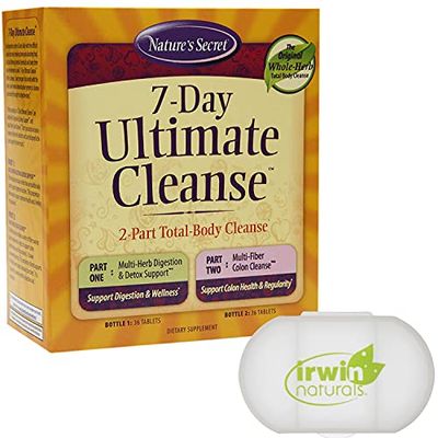 Natures Secret 7 Day Ultimate Cleanse - 2 Part Total Body Cleanse Promotes Healthy Digestion Elimination with Multi-Herb Detox Blend Multi-Fiber Colon Cleanse, 72 Tablets, with a Pill Case